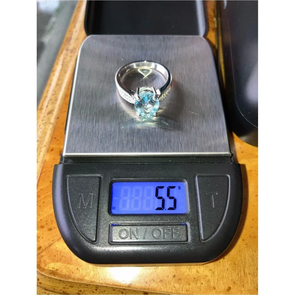 Natural Sky Blue Topaz Blue Diamond Sterling Silver Ring Size 8.75